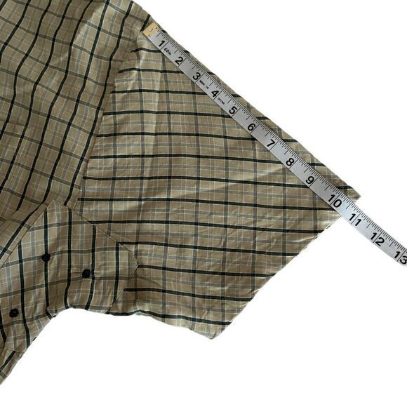 Thor 68 Shirt Button Down Plaid Tan Blue White Short Sleeve Graphic Logo Men XL - Picture 10 of 13